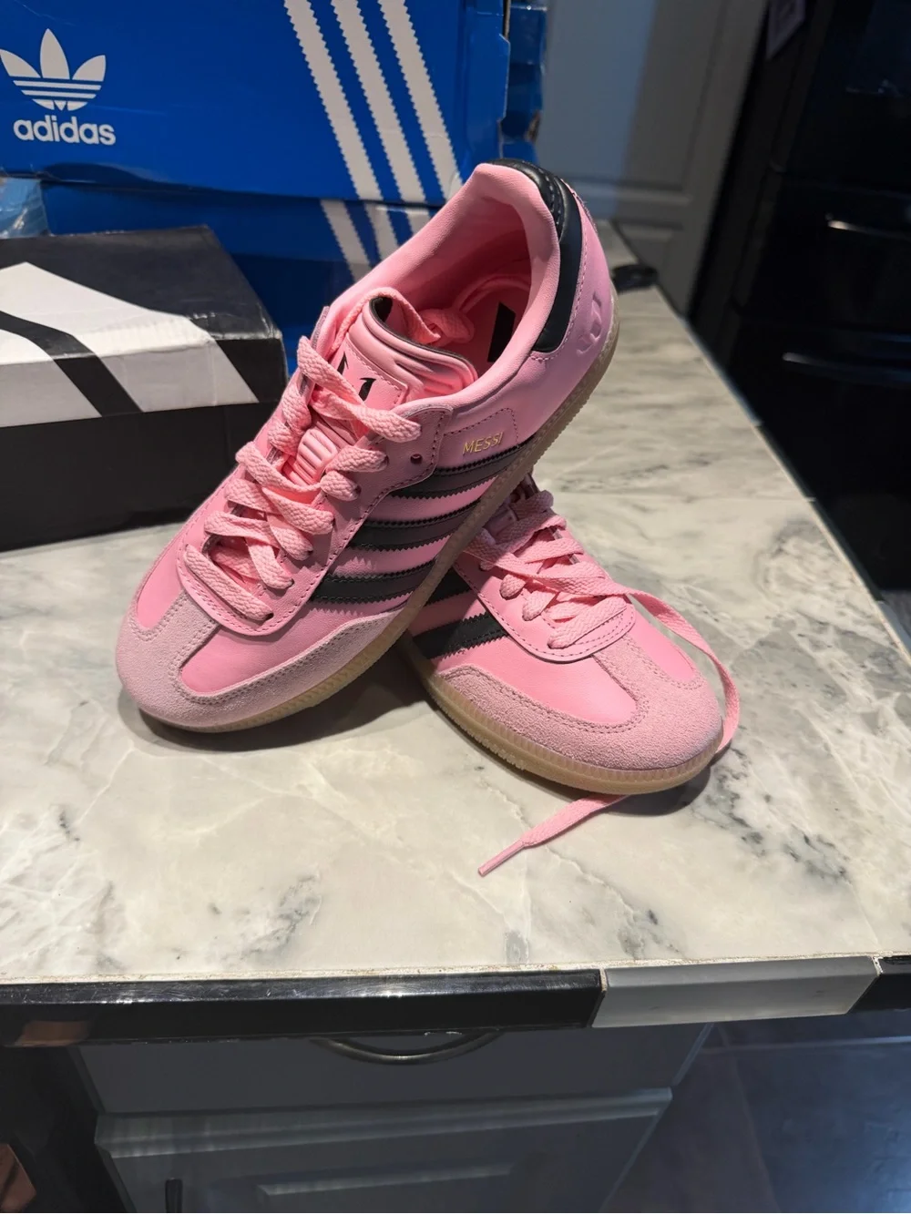 adidas Kids Pink Sneakers with Black Stripes - Messi Style boys and girls 4